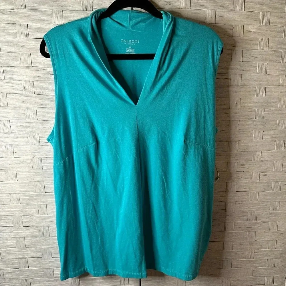 Talbots Woman Teal Sleeveless Stretch Knit Tank Top coastal grandma plus size